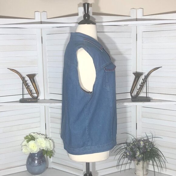Vintage 90s Y2K Denim Vest Embroidered Floral Cotton 2X - Picture 3 of 12